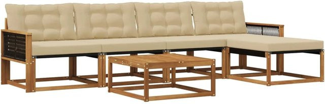 vidaXL Outdoor-Sofagarnitur aus Akazienholz mit 6 Kissen in Natur und Beige, UV-beständig und modern mit Textilene-Elementen - Bild 1