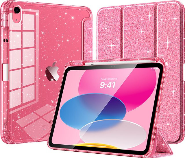 Glitzernde TPU-Hülle für iPad 10. Generation 10,9 Zoll (2022) und iPad 11. Generation (2025) mit transparenter Rückschale in Pink und Purple - Bild 1