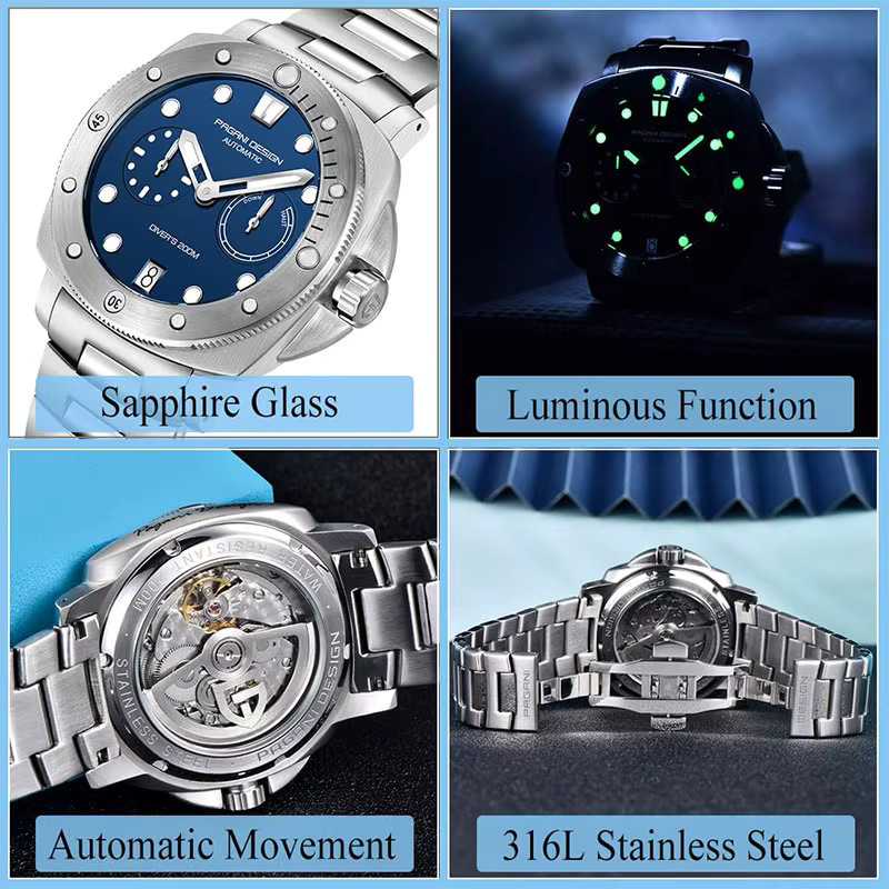 PAGANI DESIGN Armbanduhr Automatik, Edelstahl, Saphirglas, Lederarmband, Herren - Bild 1