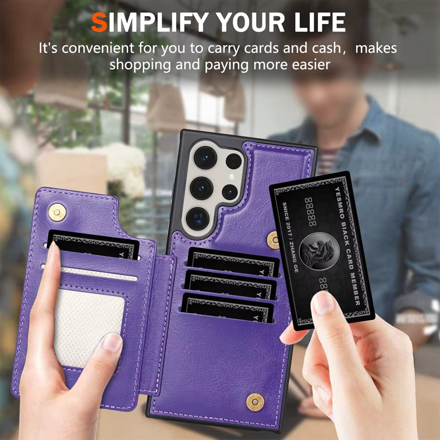 Leder-Brieftasche mit magnetischer Doppel-Schnalle und RFID-Schutz für Samsung Galaxy S25 FE S24 FE S23 Ultra S22 Plus S21 S20 in Lila - Bild 2