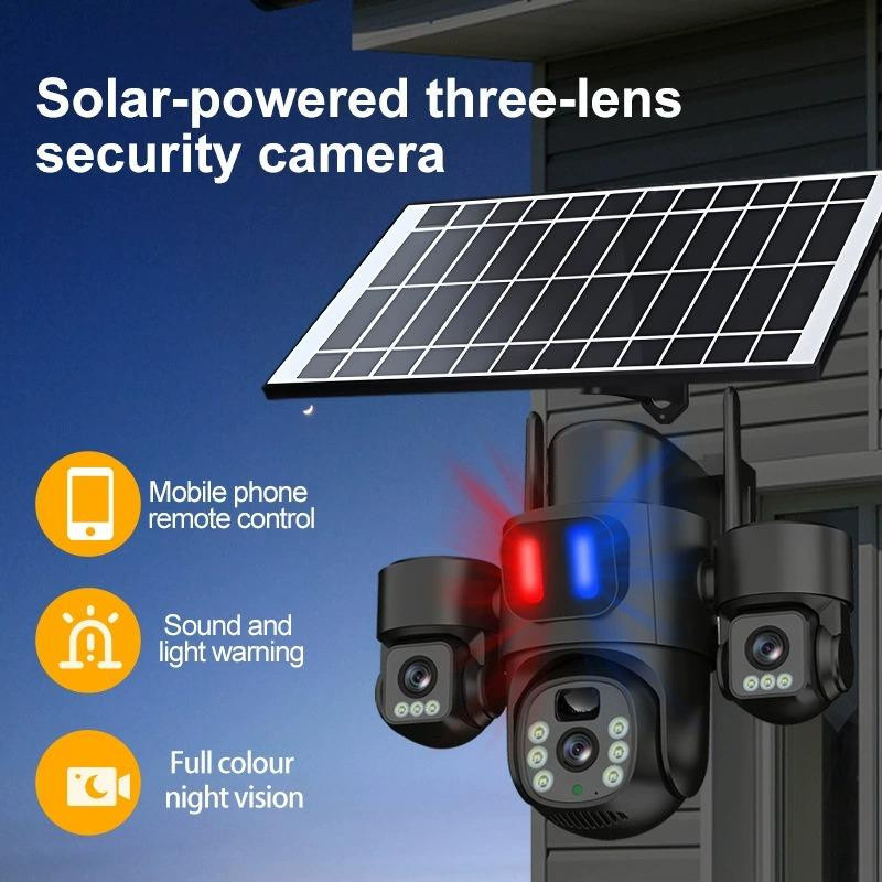 World-class Emporium Solar-Überwachungskamera mit 3 Linsen, 360 Grad Drehung und wasserdichtem Gehäuse für den Außenbereich in Schwarz - Bild 2