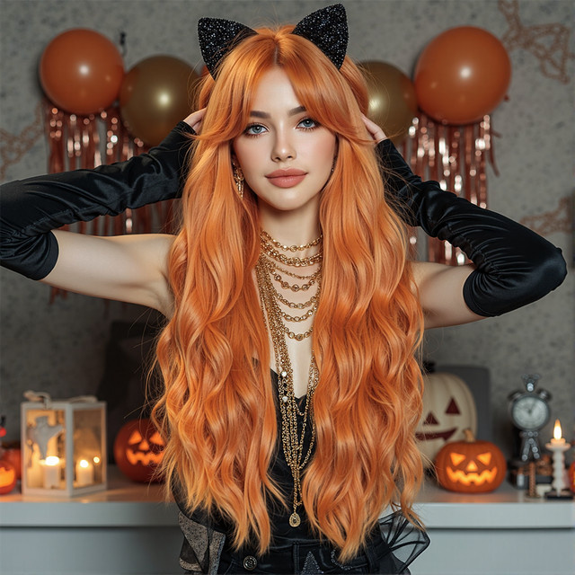 EASIHAIR Perücke, orange, lange Wasserwelle, synthetisch, Damen - Bild 1