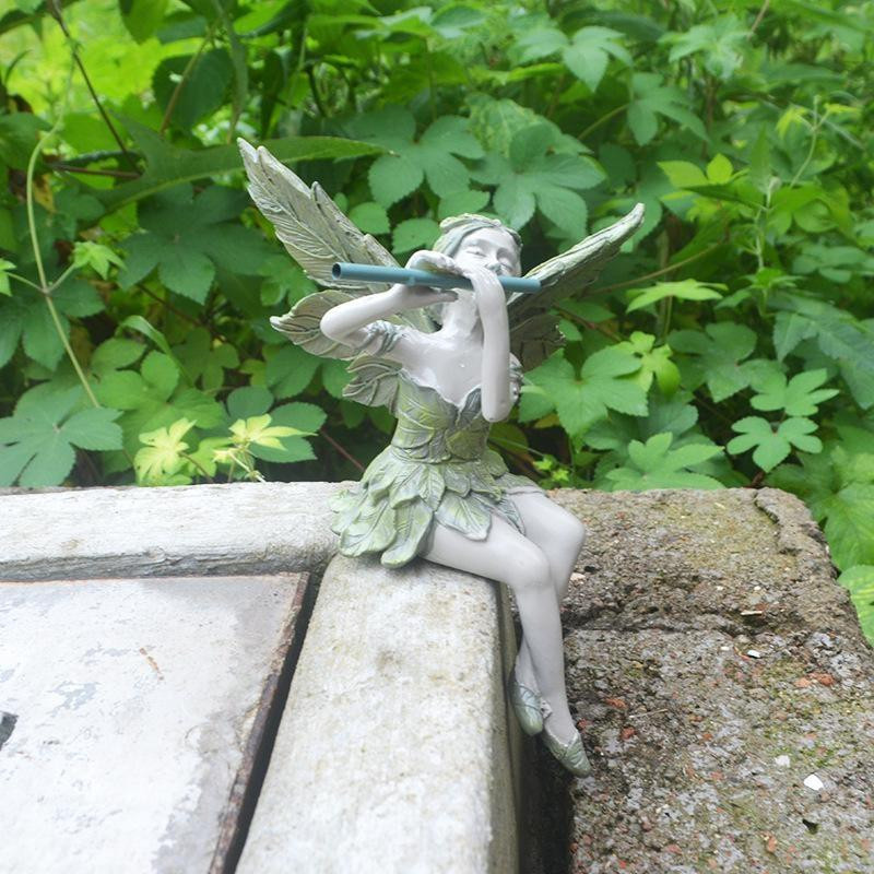 Bliss i5 Engel Gartenskulptur Flöte Spielende Fee aus Harz in Hellgrün B/T/H: 20 x 14 x 14 cm - Bild 4