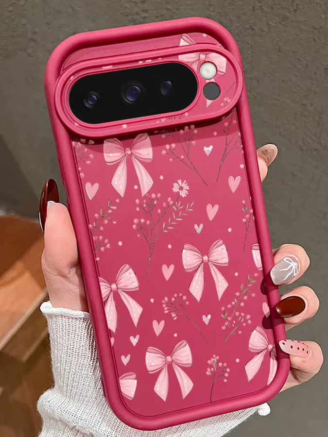 Stoßfeste Silikon-Handyhülle mit rosa Schleife und Blumendruck für Google Pixel 9 Pro, 9, 8 Pro, 8, 7 Pro und 7a - Bild 3