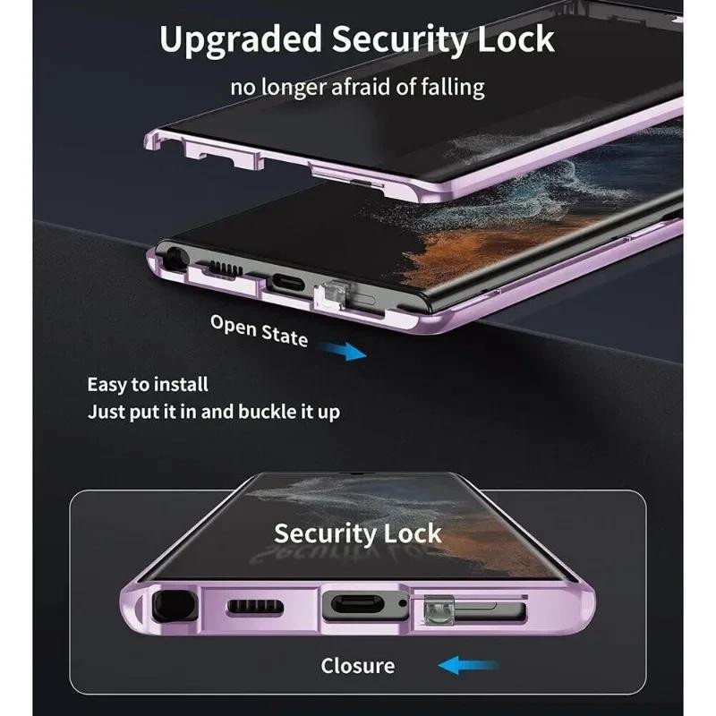Samsung Magnetische Schutzhülle aus gehärtetem Glas und Metall für Galaxy S24 S23 S22 S21 Ultra Plus in Pink Transparent - Bild 5
