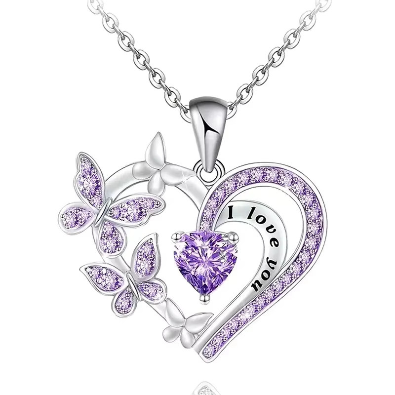 Huitan Halskette, Herz Schmetterling, Zirkonia, Silber, Damen - Bild 2
