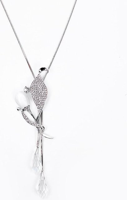 Halskette Blatt, Kristall, Silber, Weiß, 88cm, Damen - Bild 1