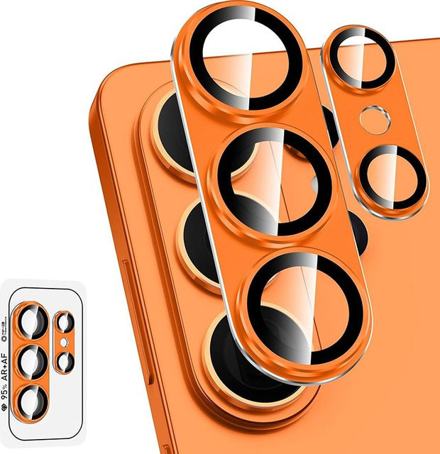 Kameraschutzfolie aus Aluminiumlegierung und gehärtetem Glas für Samsung Galaxy S26 Ultra in Schwarz und Orange - Bild 1