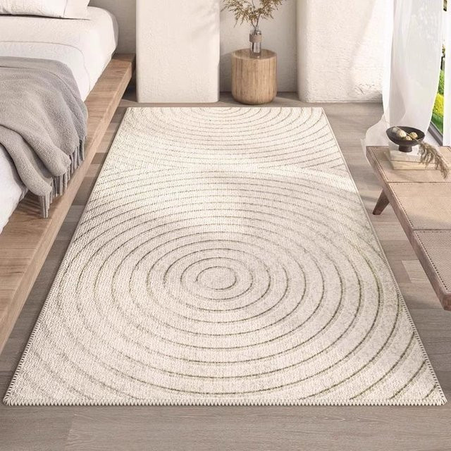 FQMM Plüschteppich Beige mit Streifen, rutschfeste Bodenmatte für Wohnzimmer und Schlafzimmer, B/T: 50 x 120 cm - Bild 1