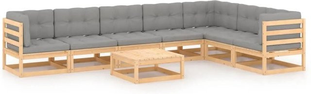 vidaXL 8-tlg Garten-Lounge-Set aus massivem Kiefernholz in U-Form mit grauen Kissen - Bild 1