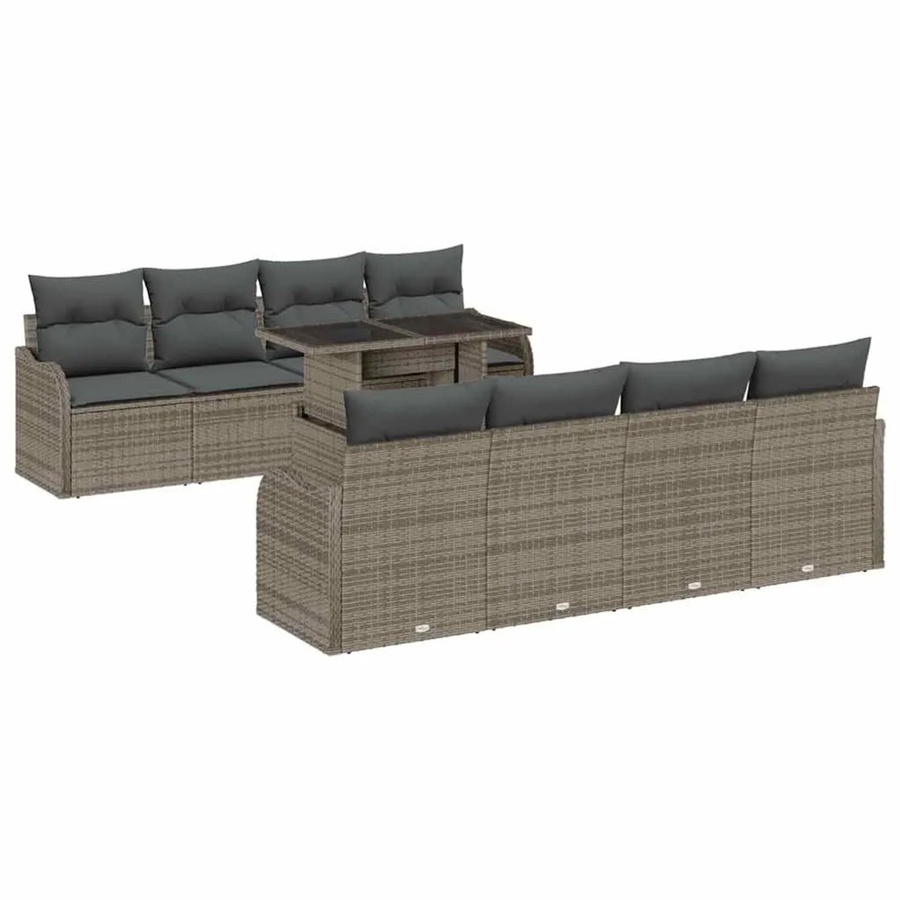 vidaXL Garten-Sofa-Set aus Polyrattan in Grau, 9-teiliges L-Shape Lounge-Set mit Kissen, Eckelementen, 3-Sitzer-Sofa und Couchtisch inklusive integriertem Kissen-Stauraum - Bild 2