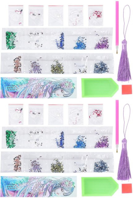 2er Set GoolRC Diamant Lesezeichen Kristall 5D DIY Malerei in Weiß und Multicolour mit Rundem Damenmuster - Bild 1