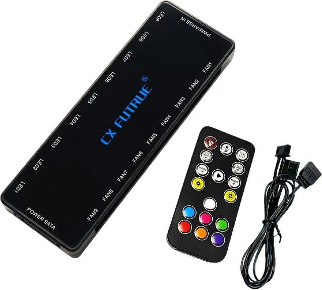 AuyiHomu Computerchassis-Lüfter-Hub mit 9 Anschlüssen für ARGB und PWM, magnetisches Design, Schwarz - Bild 1