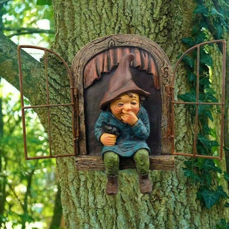 Dekorative Gartenfigur Naughty Garden Gnome Elf als Baumumarmender Gartenschmuck in Mehrfarbig - Bild 3