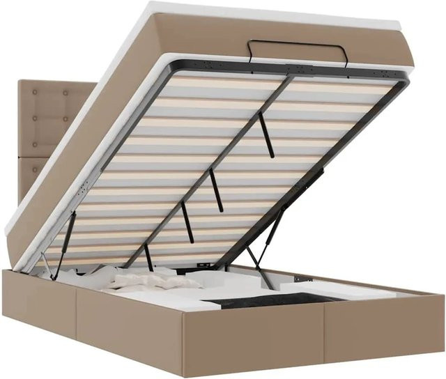 vidaXL Ottoman-Bett mit Matratze, LED-Unterbettbeleuchtung und USB-Ladeport aus Kunstleder, B/T: 120 x 190 cm - Bild 1