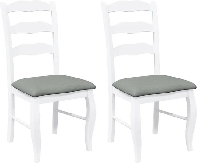 DELUKE Esszimmerstühle RESZ 2er Set aus Massivholz in Weiß-Grau mit Kissen - Bild 1