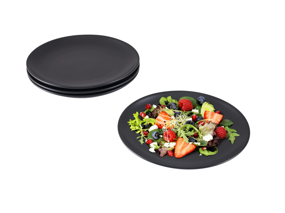 SILVERCREST® Teller- und Schüssel-Set aus Steinzeug, 4-teilig, schwarz, mikrowellen- und spülmaschinenfest - Bild 2