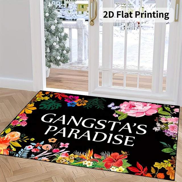 VIKAMA Gangster Paradise Tropical Floral Willkommens-Fußmatte, rutschfest und maschinenwaschbar, B/T: 60 x 40 cm, Mehrfarbig - Bild 1
