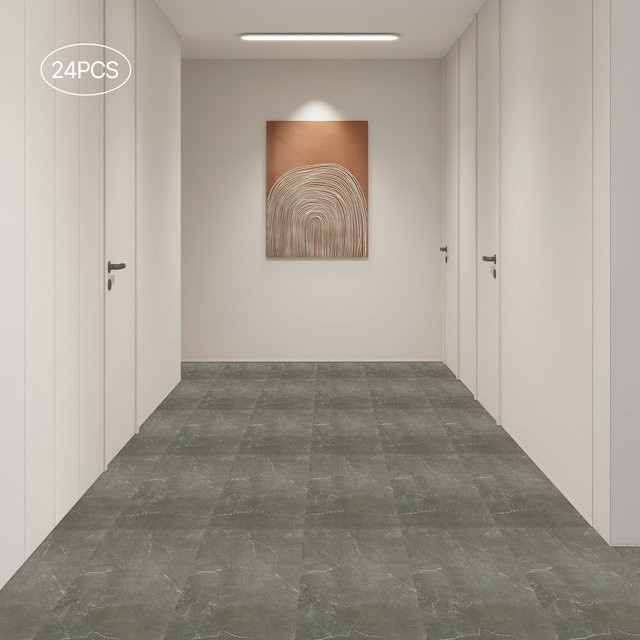 24 Stück selbstklebende Vinyl-Bodenbeläge aus PVC in Grau, rutschfest und wasserdicht, B/H: 60 x 30 cm, 4,32 m² - Bild 1