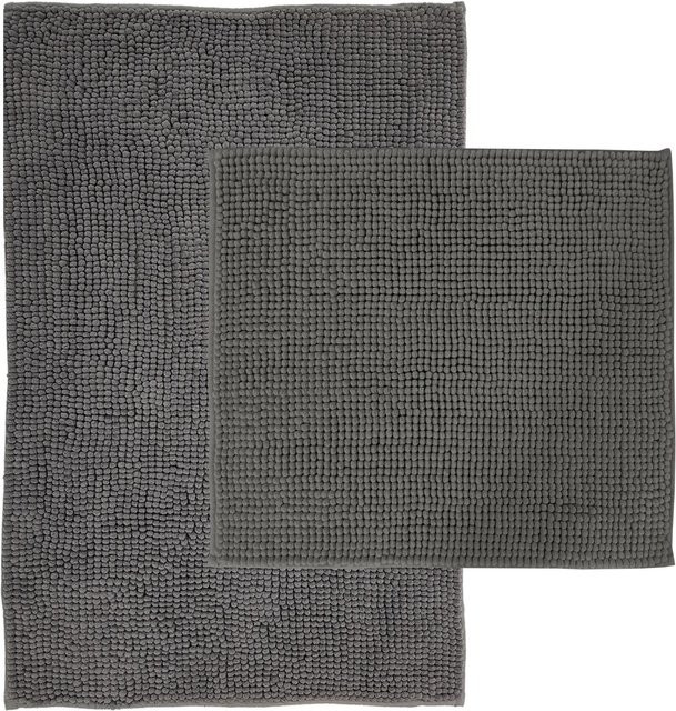 NYVI Badematten Set Chenille 2-teilig Grau, Rutschfest und Saugfähig, B/T: 45 x 50 cm und 50 x 80 cm - Bild 1