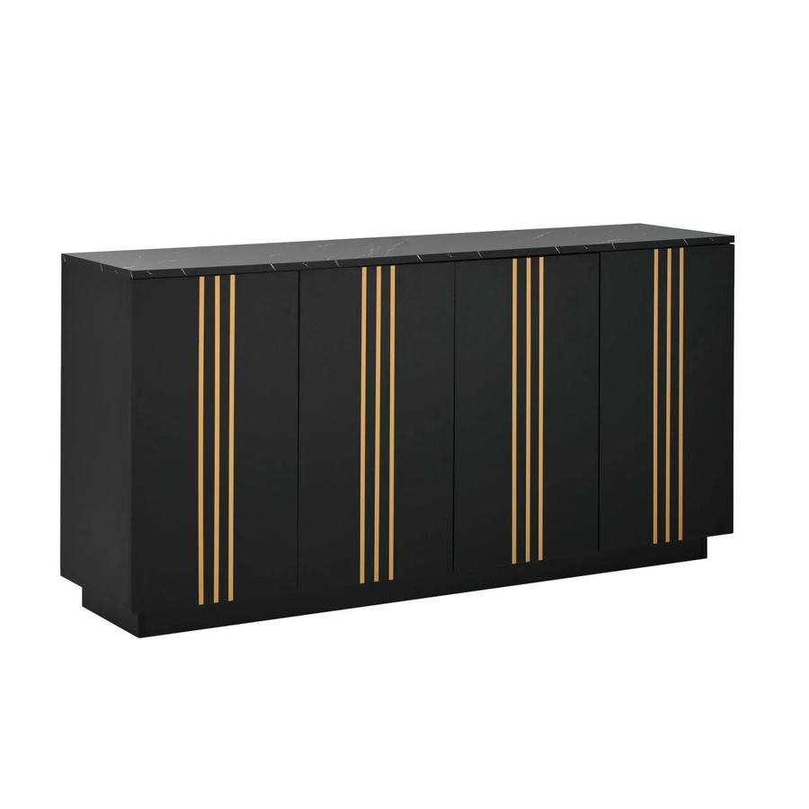 Merax Sideboard Modern Schwarz Gold mit 4 Türen und Streifenmuster, B/T/H: 140 x 35 x 70 cm - Bild 2