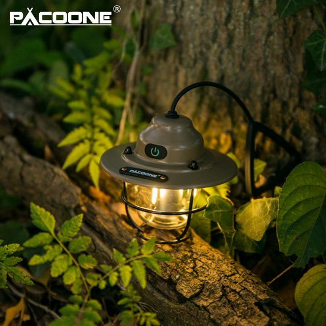 PACOONE Retro tragbare Campinglaterne IPX4 wasserdicht stufenlos dimmbar als hängende Zeltlampe für Outdoor und Wandern - Bild 1