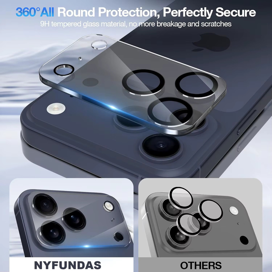 3er-Set NYFundas Kamera-Objektivschutz aus gehärtetem Glas für iPhone 17 Pro Max, 16 Plus, 15, 14, 13, Mini, 12, 11 in Transparent - Bild 6