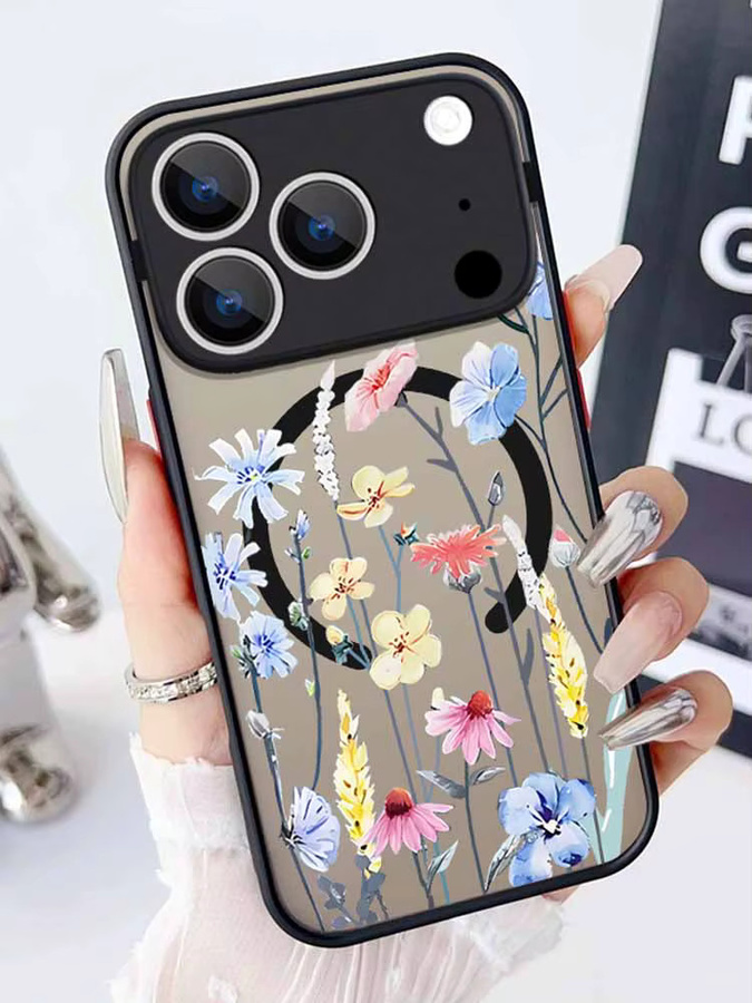 Magnetische iPhone Handyhülle mit Blumendruck und MagSafe Kompatibilität, stoßfeste Abdeckung für Apple iPhone 17 16 15 14 13 12 11 Pro Max Plus, Farbe: Multicolour/Schwarz - Bild 3