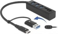 Delock USB-Hub 3.2 Gen 1 mit 3 USB-A Ports sowie SD und Micro SD Card Reader, USB-C Anschluss, Schwarz - Bild 1