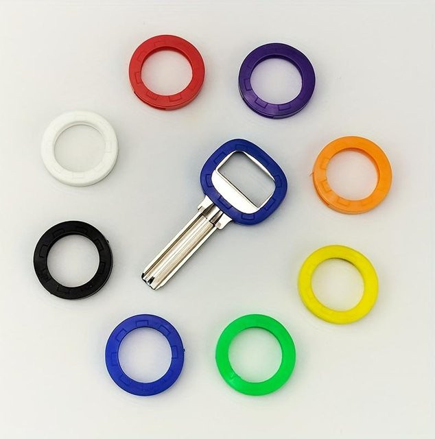 10 Stück SZwatch Schlüsselhüllen aus PVC mit elastischen Ringen in Grau und Multicolour zur Schlüsselorganisation - Bild 1