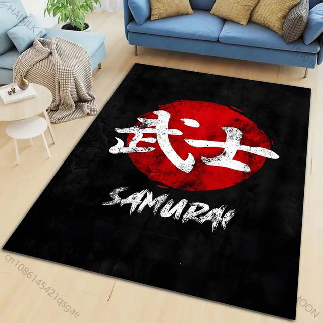 UQIDEHOME Japanischer Bushido Teppich mit geometrischem Design, rutschfest und waschbar, Schwarz, B/T: 60 x 40 cm - Bild 1