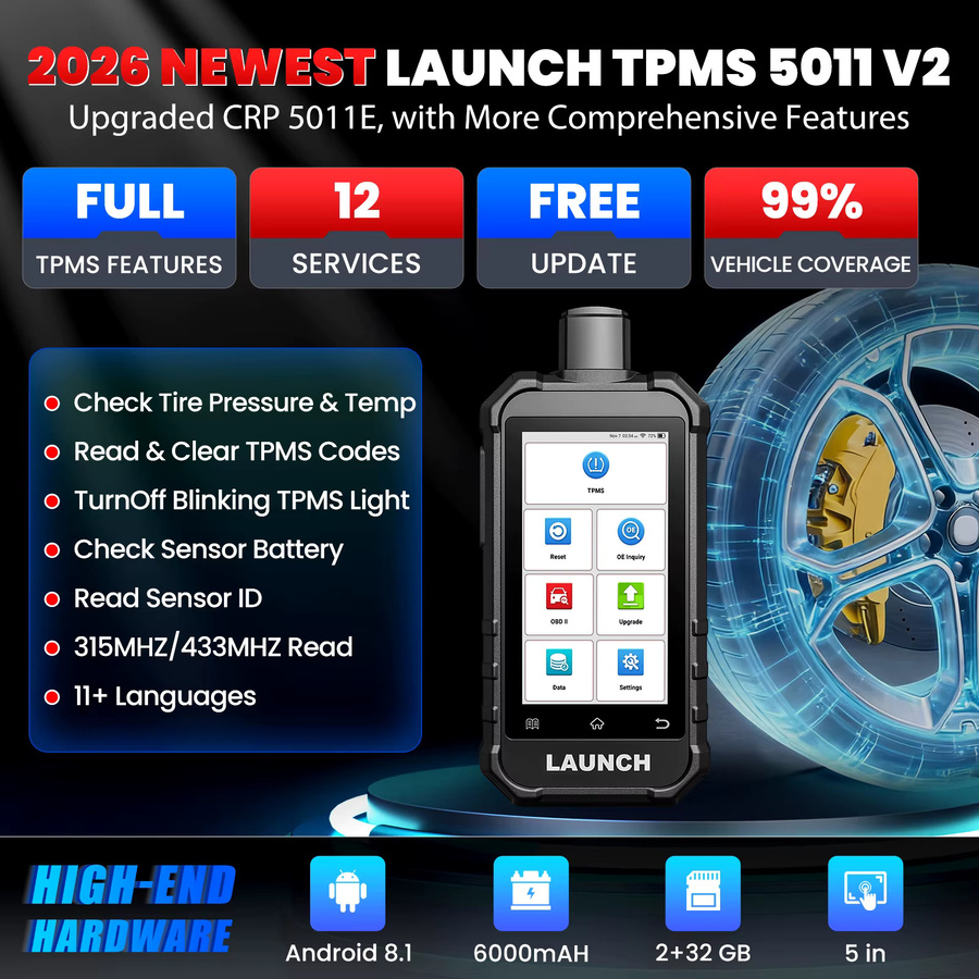 LAUNCH X431 Creader TPMS CRT 5011 V2 Reifendruckkontrollsystem-Scanner in Schwarz mit 12 Servicefunktionen für alle 315/433MHz Sensoren - Bild 3
