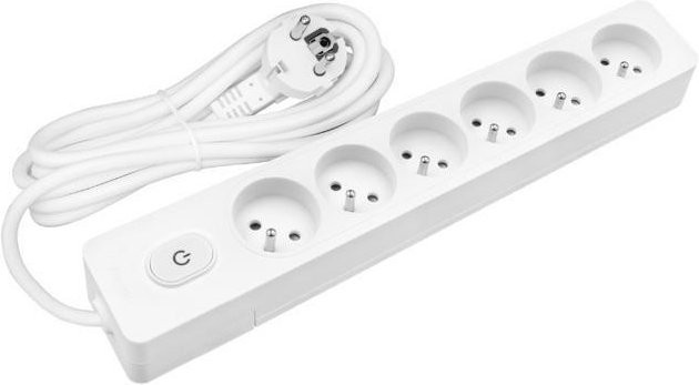Mehrfachsteckdose SELDUR G6FA32B mit 6 Steckdosen Typ E und Schalter mit Kontrollleuchte, Weiß, 3m Kabel - Bild 1