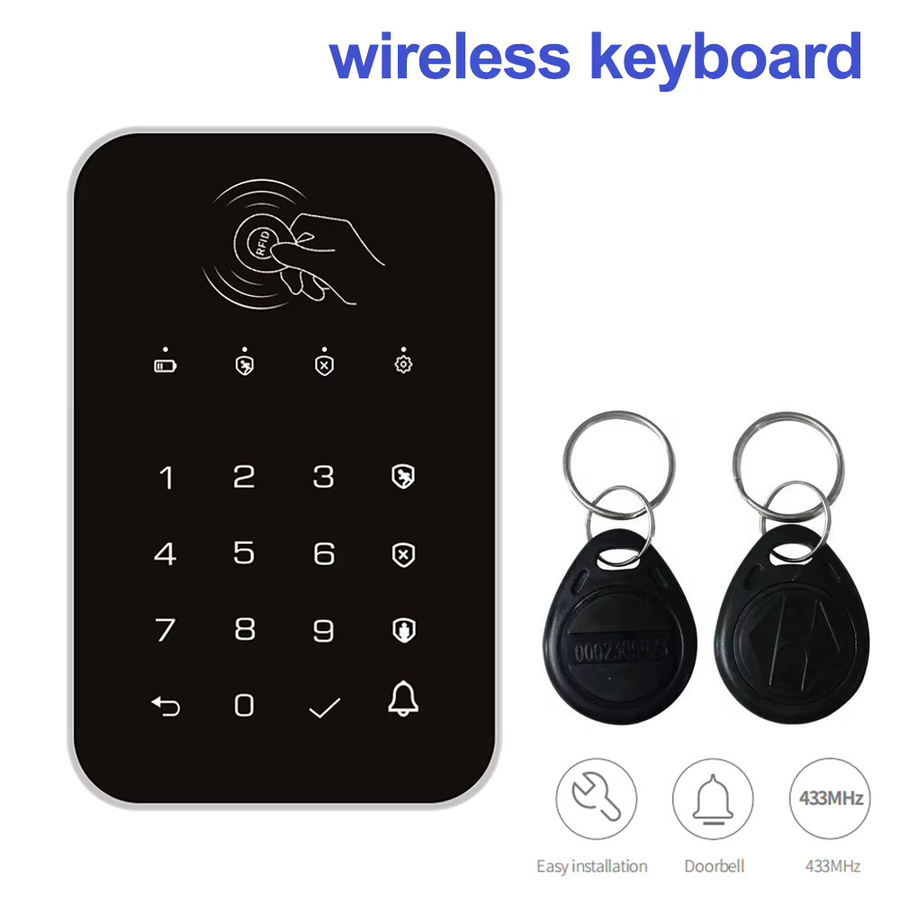 TAIBOAN Drahtlose 433-MHz-Touch-Tastatur mit RFID-Karte, wiederaufladbar, Schwarz, für dein Sicherheitsalarmsystem zum Scharf- und Unscharfschalten - Bild 2