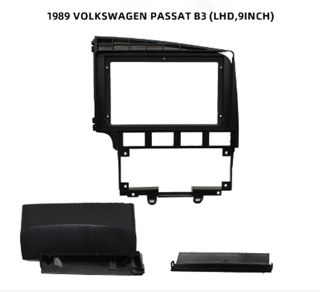 9 Zoll Autoradio-Blende für Volkswagen VW Passat B3 (1988–1993) in Schwarz inklusive Montagesatz und Kabelbaum - Bild 1