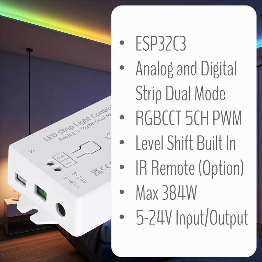 IoTorero WLED PWM RGBCCT Dual-Mode-Streifencontroller mit WiFi und Home Assistant Kompatibilität - Bild 2