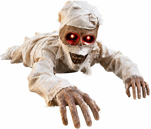 JNchenzhi Elektrische Krabbelnde Mumie mit leuchtenden roten Augen als Halloween Dekoration in Weiß - Bild 1