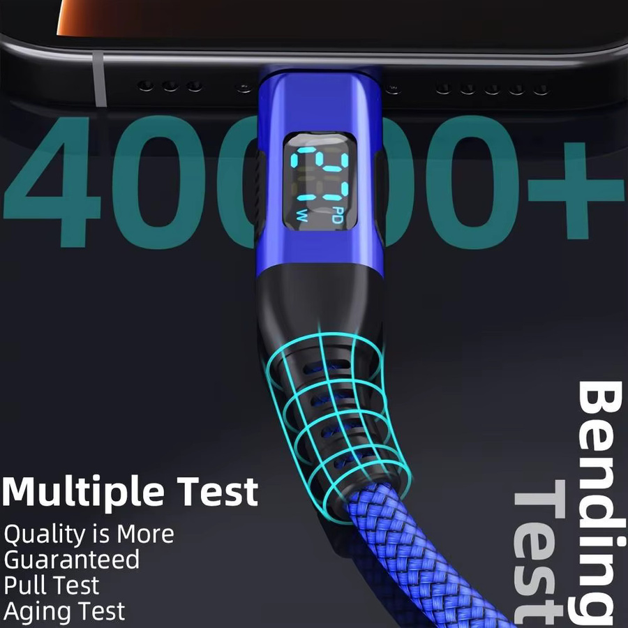 LAIHONEN USB-C zu Lightning Kabel mit LED-Anzeige und blauer Nylon-Ummantelung für schnelles Laden von iPhone und iPad - Bild 2