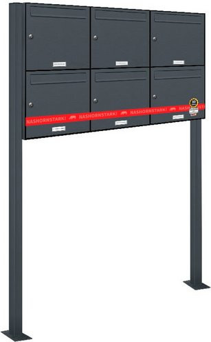 AL Briefkasten-System für 6 Parteien, freistehend, grau, B/H/T: 122,9 x 150 x 11,6 cm - Bild 1