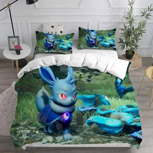 Palworld Bettwäsche-Set aus Mikrofaser mit Spielcharakteren in Blau, 2-teilig, B/H: 135 x 200 cm - Bild 1