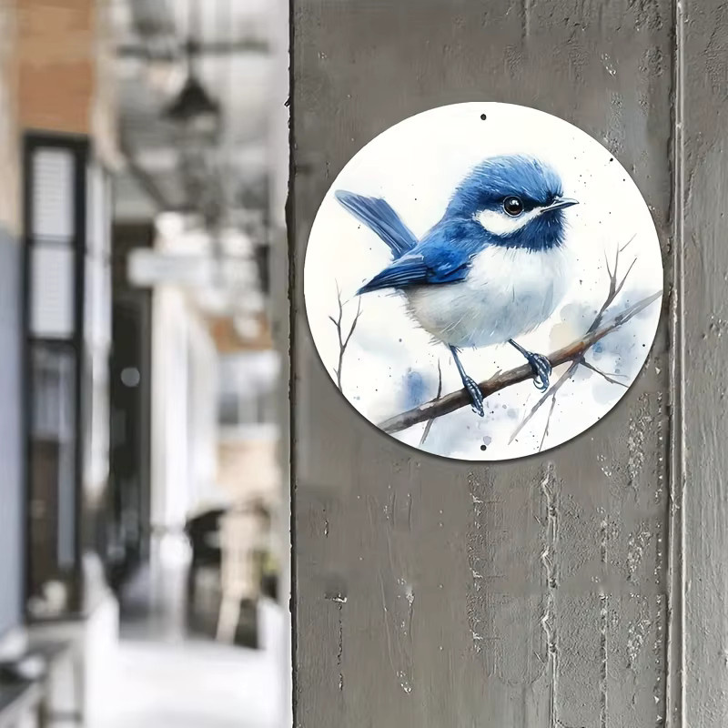Potdemiel Blue Wren Bird Aluminium-Wandschild, rundes Metalldekor in Blau, Durchmesser: 20,32 cm - Bild 4