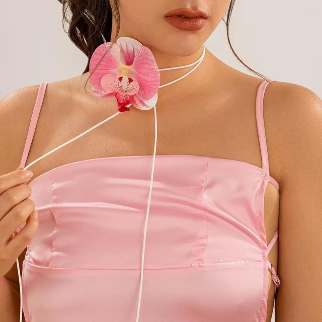 Halskette Schmetterlingsorchidee Blumen, rosa, Damen, 140cm - Bild 1