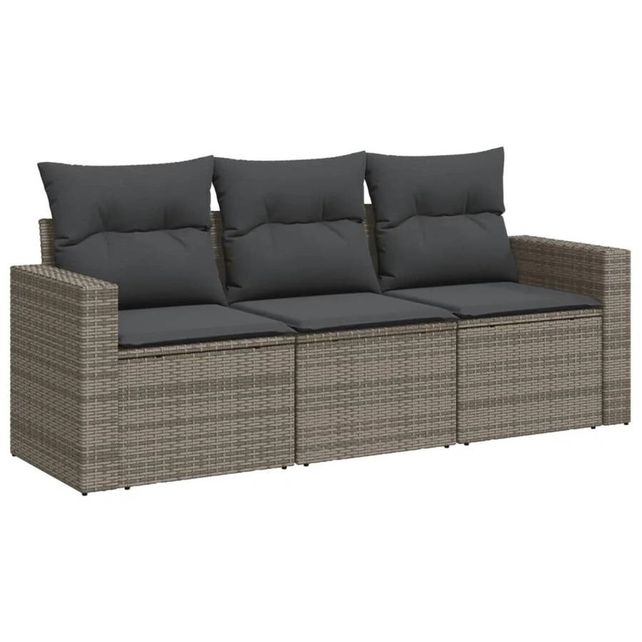 vidaXL 3-teilige Garten-Sofagarnitur aus Polyrattan in Grau mit Kissen und Metallgestell - Bild 2