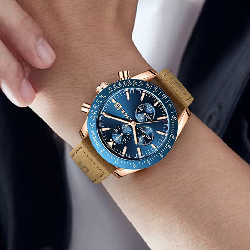 LIGE Chronograph, Quarz, Leder, Blau, Herren - Bild 4