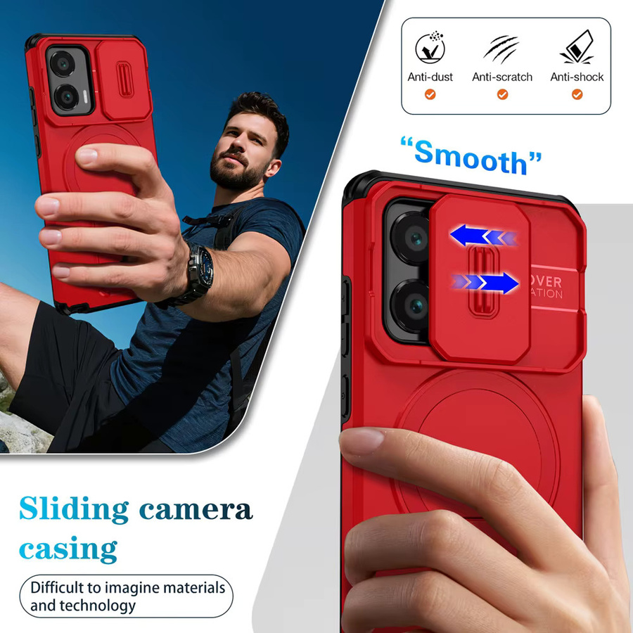 Motorola Luxuriöse Rüstungs-Magnethülle für Moto G Play Power 5G Edge Stylus 2024 2025 in Rot mit Objektivständer und kabelloser Ladehalterung - Bild 5