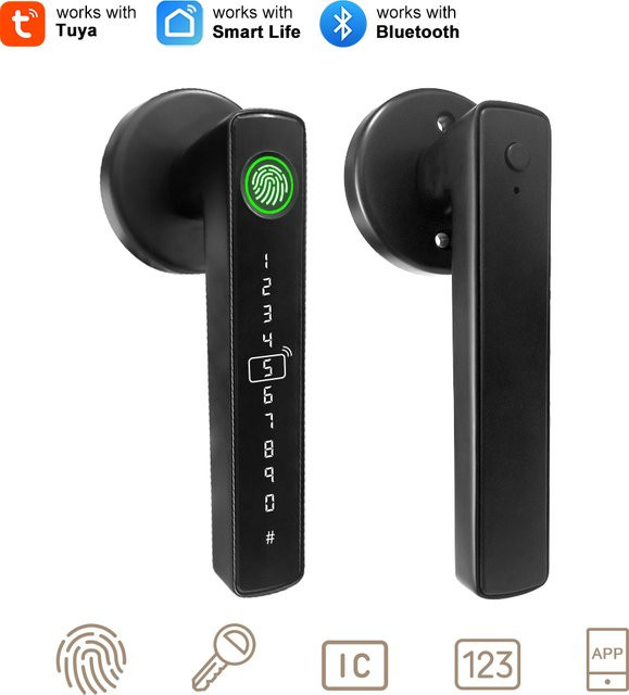 Tuya Smart Türschloss in Schwarz mit Fingerabdruck, Passwort, IC-Karte und App-Steuerung für Smart Home Anwendungen - Bild 1