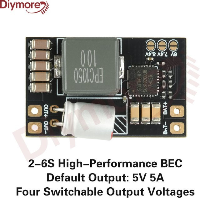 diymore 5A Mini DC-DC BEC Step Down Modul 2-6S 5V für RC FPV Flugzeuge in Schwarz - Bild 1