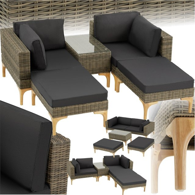 tectake Bellaria Aluminium Rattan Lounge in L-Form mit Polstern, wetterfest und UV-beständig, Farbe Natur, B/T/H: 169,50 x 204 x 74 cm - Bild 1