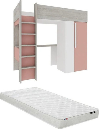 Vente-unique Hochbett Nicolas für Kinder in Rosa und Weiß, Höhe: 205,2 cm, Breite: 90 cm, Tiefe: 200 cm
