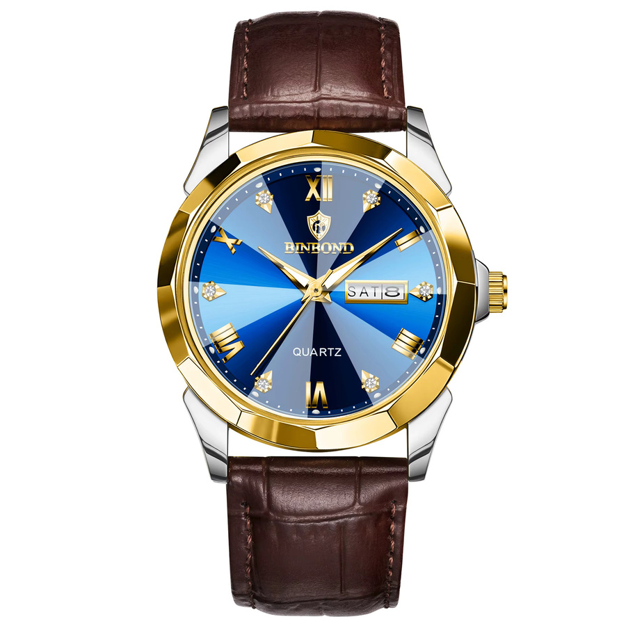 BINBOND Armbanduhr, Quarz, Leder, Blau, Herren - Bild 7
